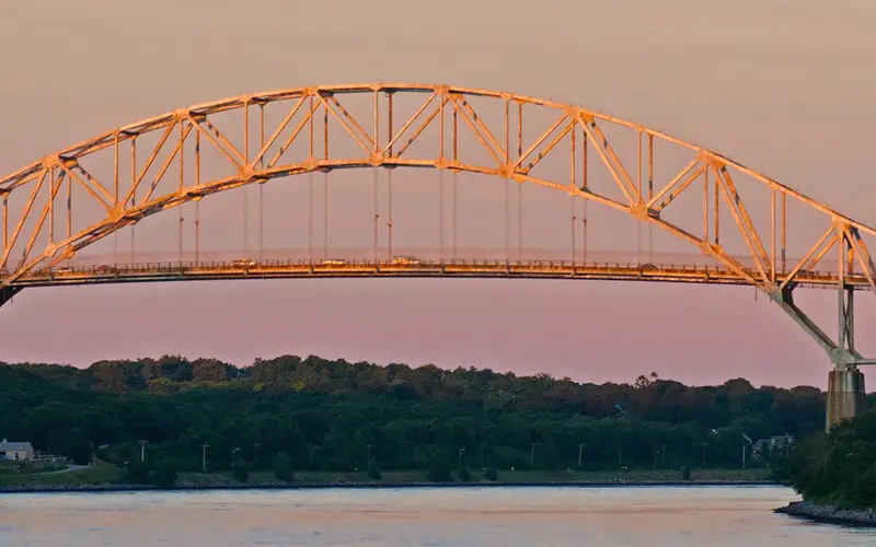 Cape Cod canal bridge at dusk