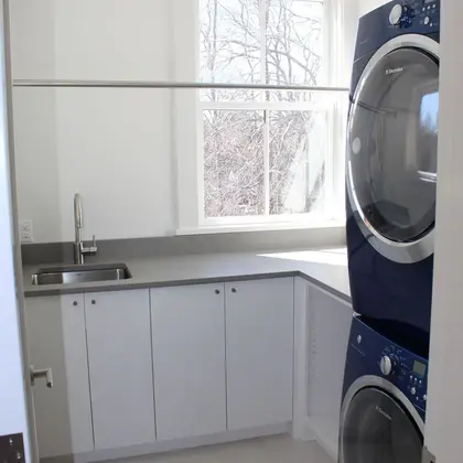 Gas dryer hookup in a finished laundry room