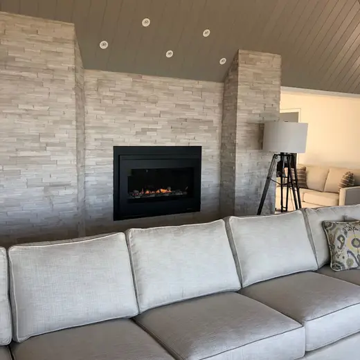 Gas fireplace installation in a living room
